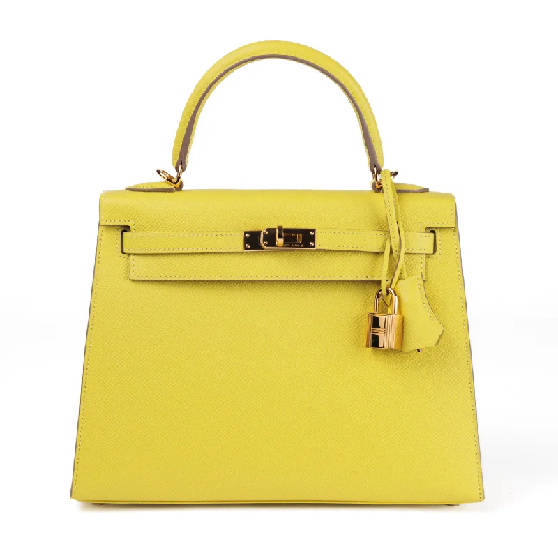 Hermes 25cm Lime Yellow Epsom Sellier Kelly w/ Gold Hardware