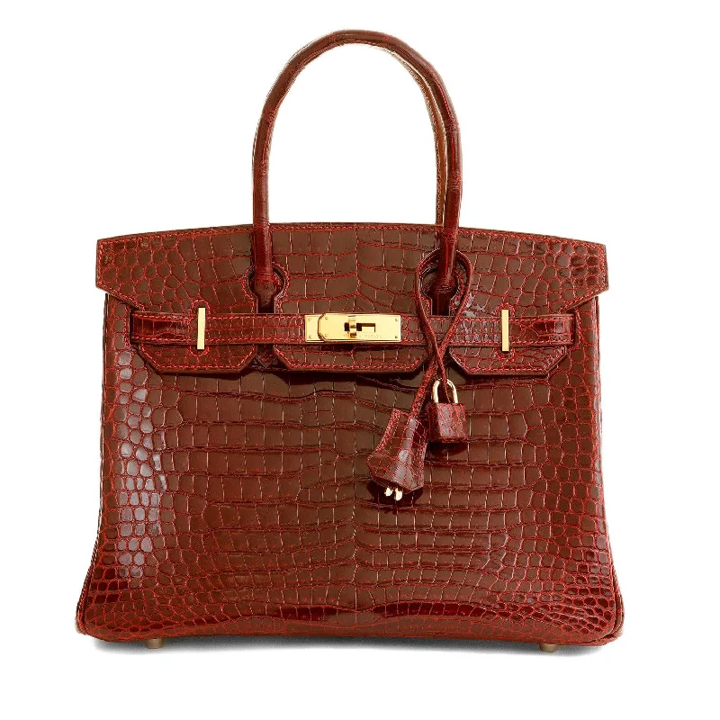 Hermes 30cm Bordeaux Croc Birkin w/ Gold Hardware