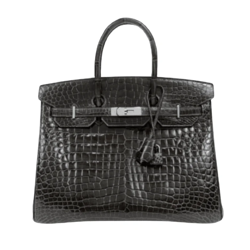 Hermès 35cm Graphite Crocodile Birkin w/ Palladium Hardware