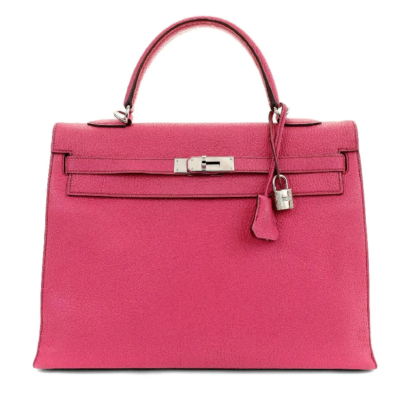 Hermes 35cm Rose Shocking Chevre Kelly w/ Palladium Hardware