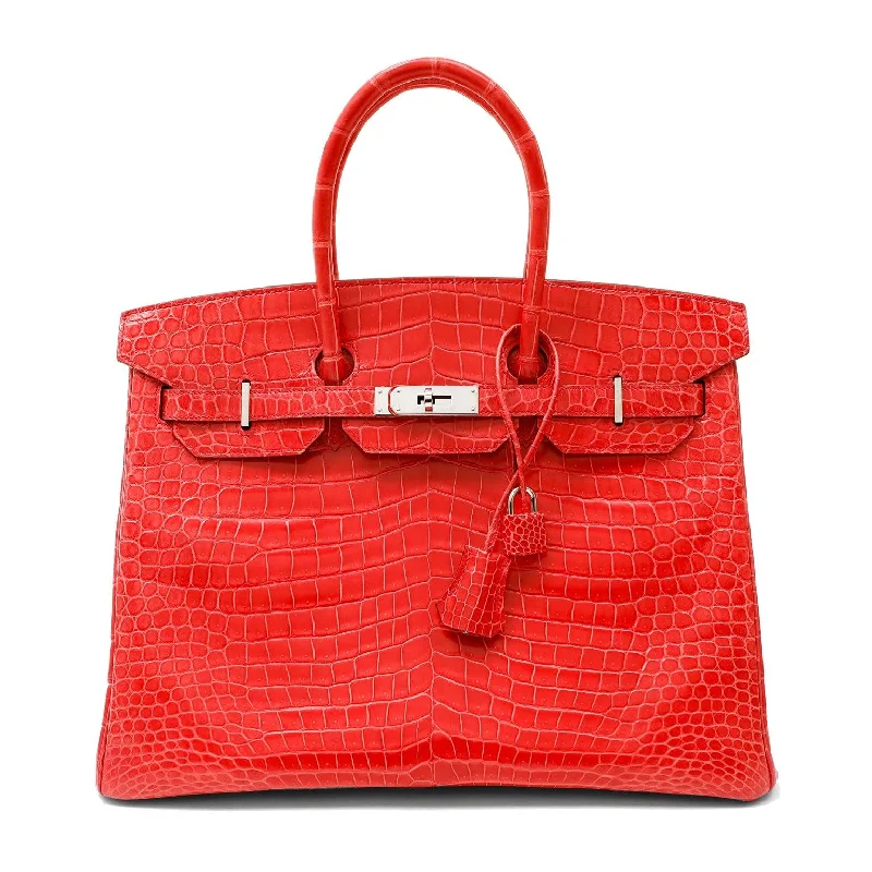 Hermès 35cm Crocodile Porosus Geranium Birkin w/ Palladium