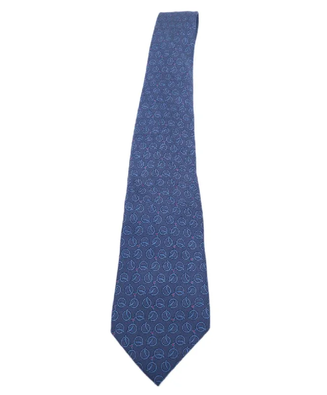 Hermes Blue Print Silk Tie