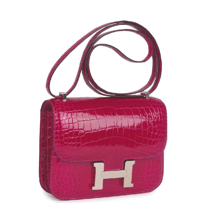 Hermes Constance 18 Rose Pourpre Shiny Alligator Palladium Hardware