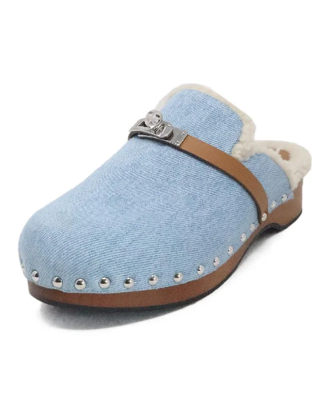 Hermes Denim & Shearling Cayla Mules sz 9