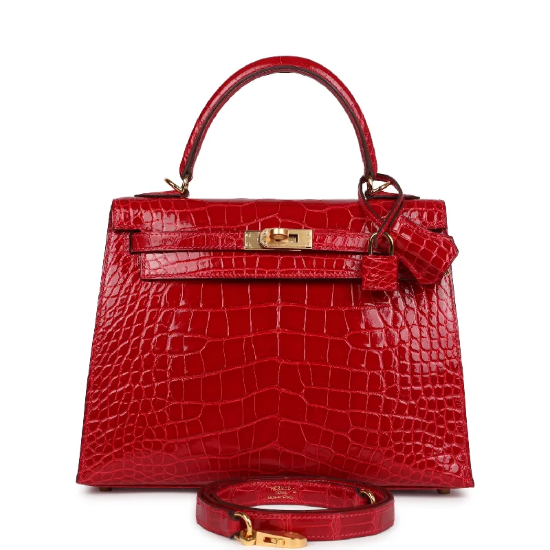 Hermes Kelly 25 Sellier Braise Shiny Alligator Mississippiensis Gold Hardware