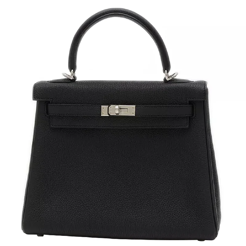 Hermes Kelly 25cm Black Togo Leather Handbag with Silver Hardware Engraved