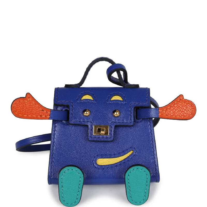 Hermes Kelly Doll Idole Bag Charm Bleu Electric, Feu, Jaune de Naples and Vert Verone Tadelakt/Chevre Gold Hardware