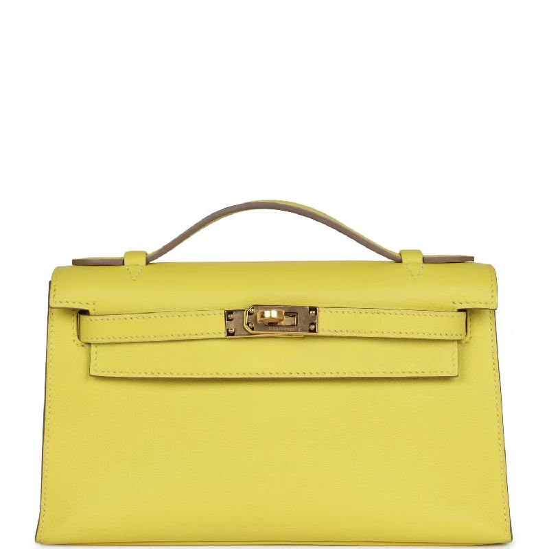 Hermes Kelly Pochette Lime Swift Gold Hardware