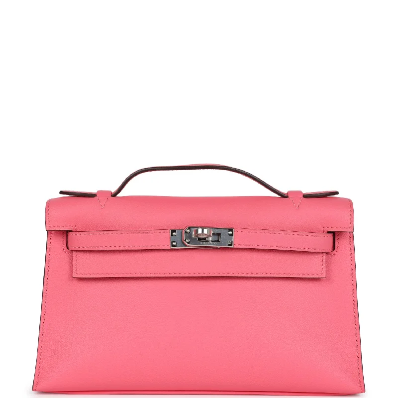 Hermes Kelly Pochette Rose Azalee Swift Palladium Hardware