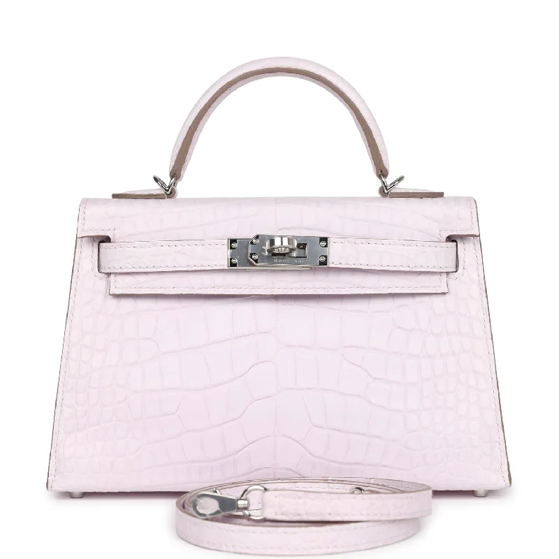 Hermes Kelly Sellier 20 Mauve Pale Boreal Satin Alligator Palladium Hardware