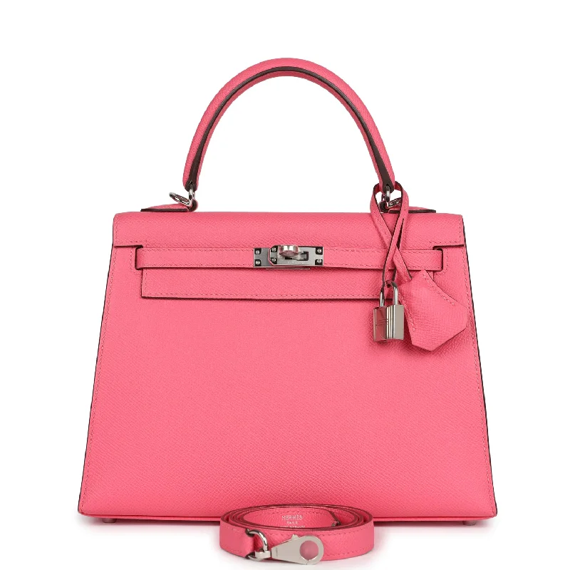 Hermes Kelly Sellier 25 Rose Azalee Epsom Palladium Hardware