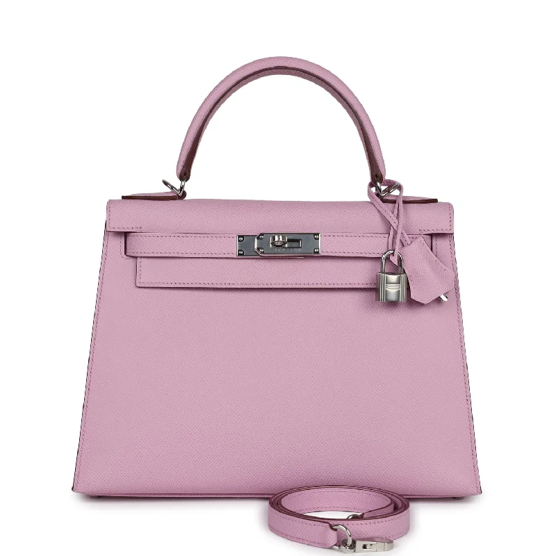 Pre-owned Hermes Kelly Sellier 28 Mauve Sylvestre Epsom Palladium Hardware