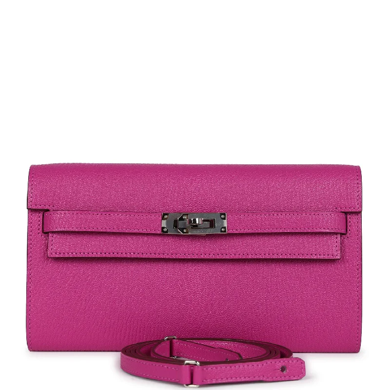 Hermes Kelly Wallet To Go Rose Pourpre Chevre Mysore Palladium Hardware