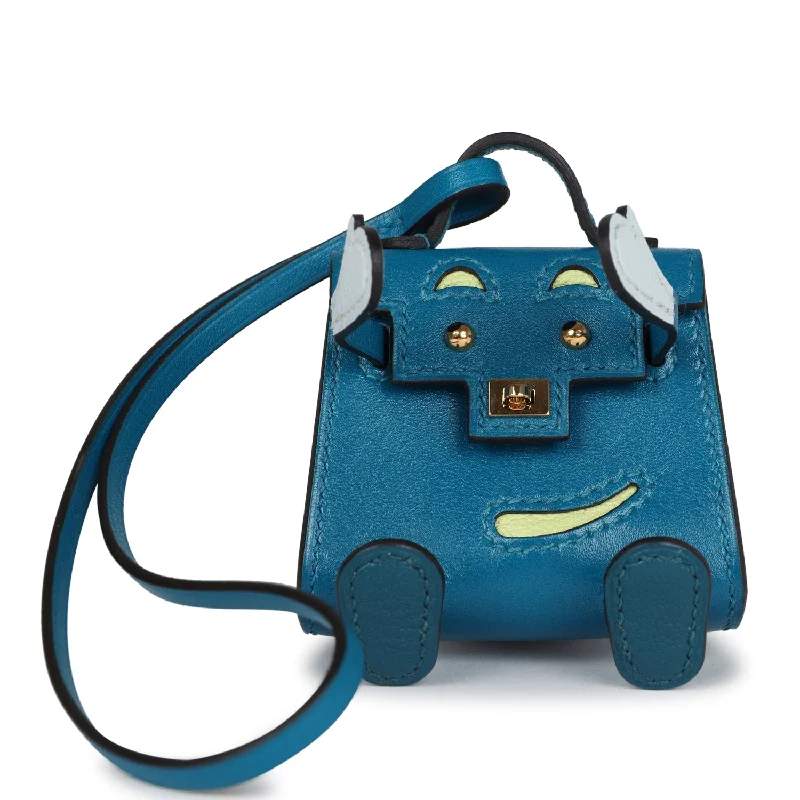 Hermes Mini Kelly Idole Bag Charm Bleu Izmir Tadelakt Gold Hardware