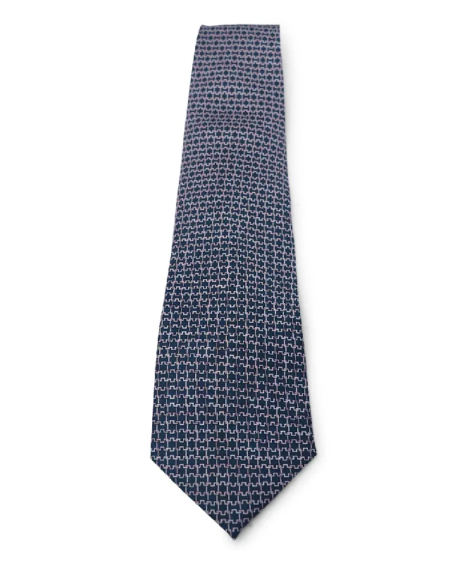 Hermes Navy & Pink Print Silk Tie