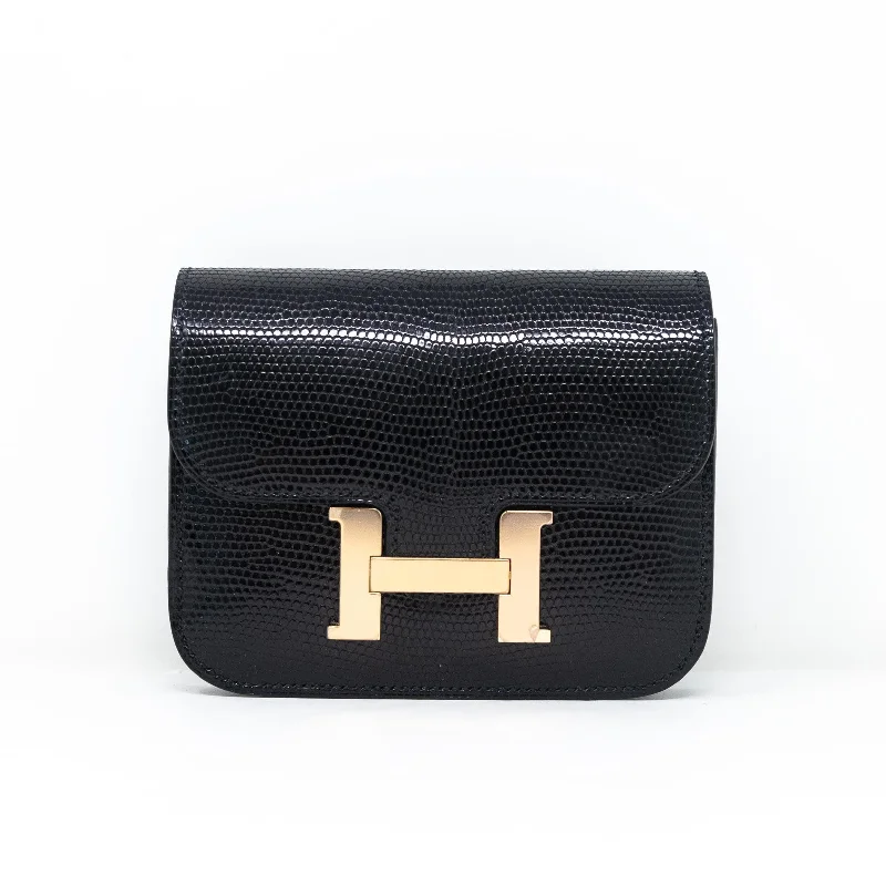 Hermes Noir Lizard Constance Slim Wallet