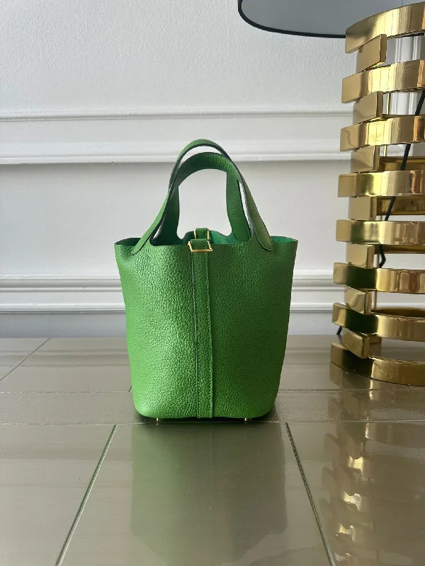 HERMÈS PICOTIN 18CM VERT YUCCA Clemence Leather with Gold Hardware