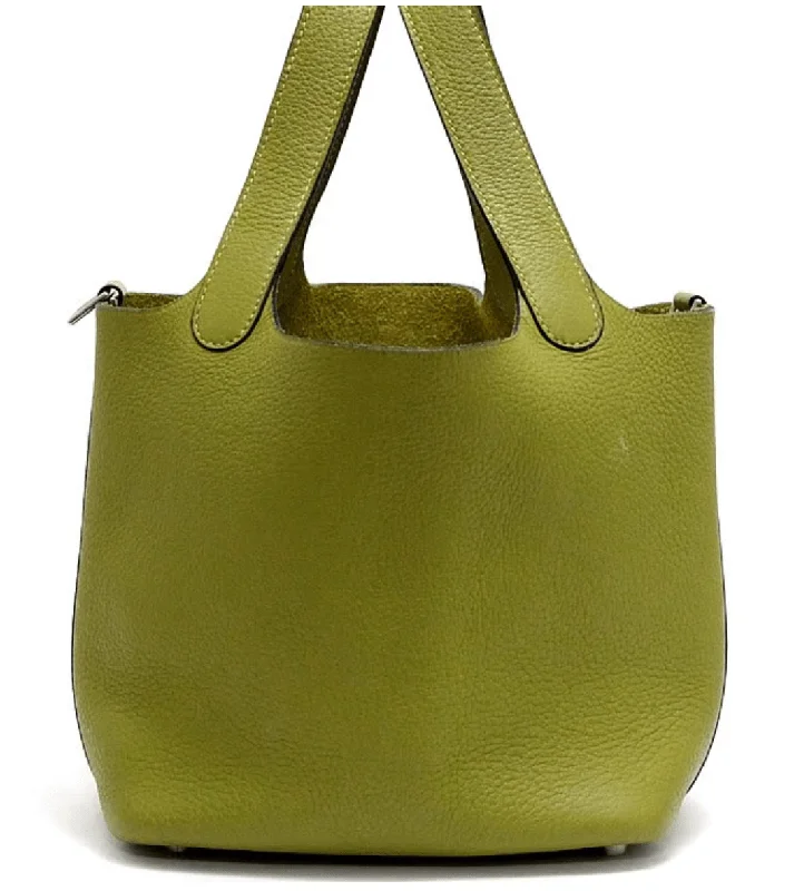 HERMES Picotin Lock PM Taurillon Clemence Leather Handbag Anis Green