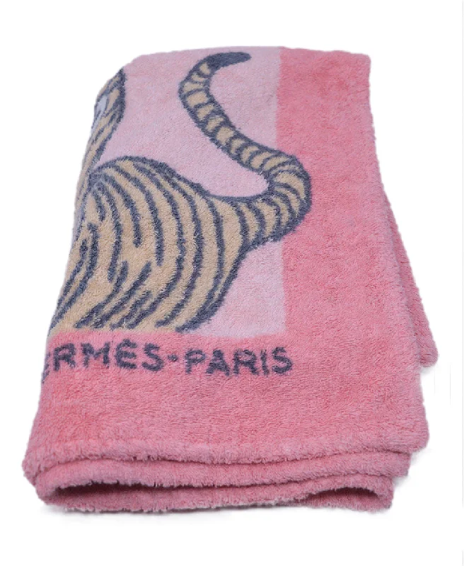 Hermes Pink Tiger Print Towel