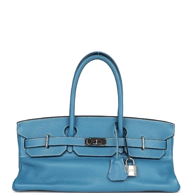 Pre-owned Hermes Shoulder Birkin 42 JPG Blue Jean Clemence Palladium Hardware