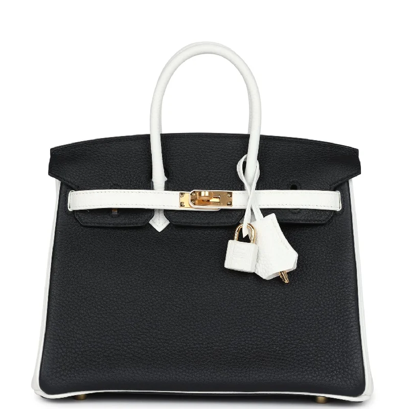 Hermes Special Order (HSS) Birkin 25 Black and White Clemence Gold Hardware