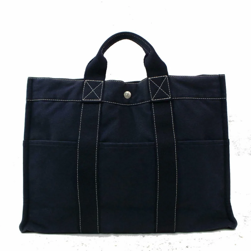 Hermes Tote Bag Deauville Navy Blue Canvas (SHC1-16189)