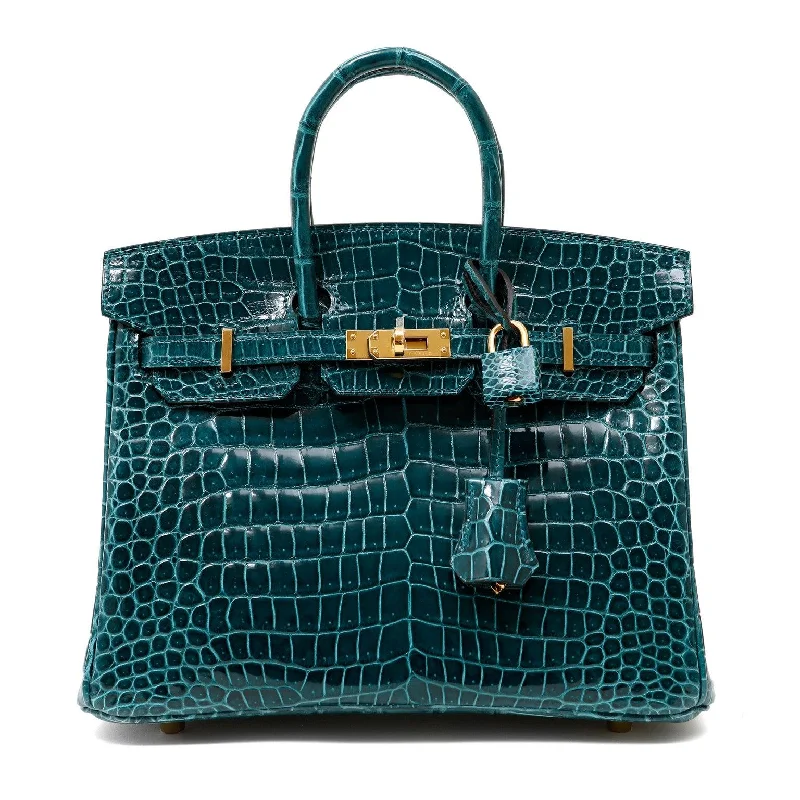 Hermès 25cm Vert Biosphere Croc Birkin W/ Gold Hardware