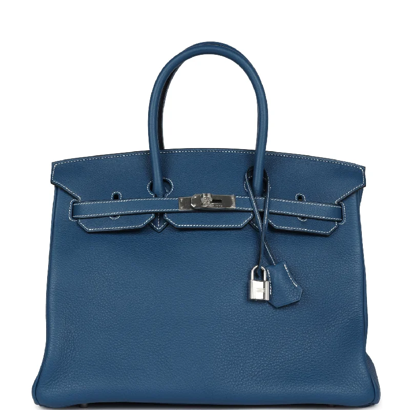 Pre-owned Hermes Birkin 35 Bleu Thalassa Clemence Palladium Hardware