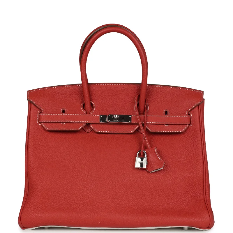 Pre-owned Hermes Birkin 35 Eclat Sanguine and White Clemence Palladium Hardware