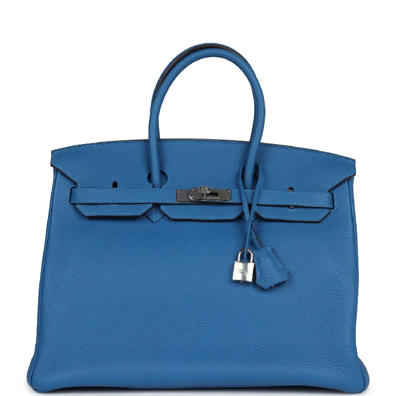 Pre-owned Hermes Birkin 35 Mykonos Clemence Palladium Hardware