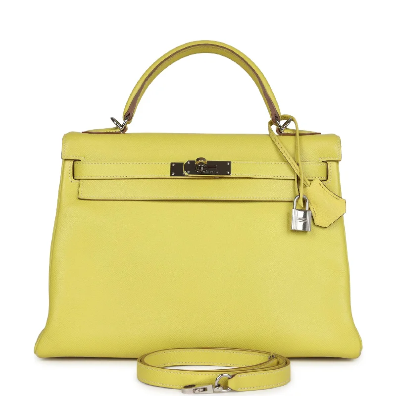 Pre-owned Hermes Kelly Retourne 32 Lime Candy Epsom Palladium Hardware