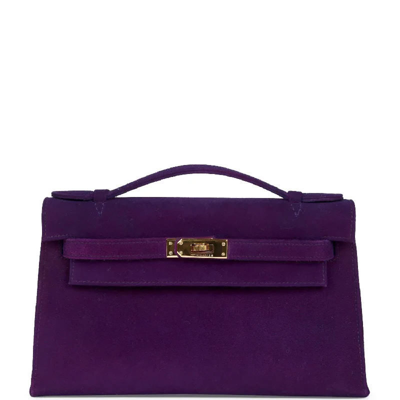 Pre-owned Hermes Kelly Pochette Violet Doblis Gold Hardware