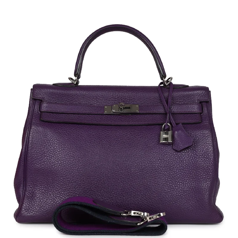 Pre-owned Hermes Kelly Retourne 35 Ultraviolet Clemence Palladium Hardware